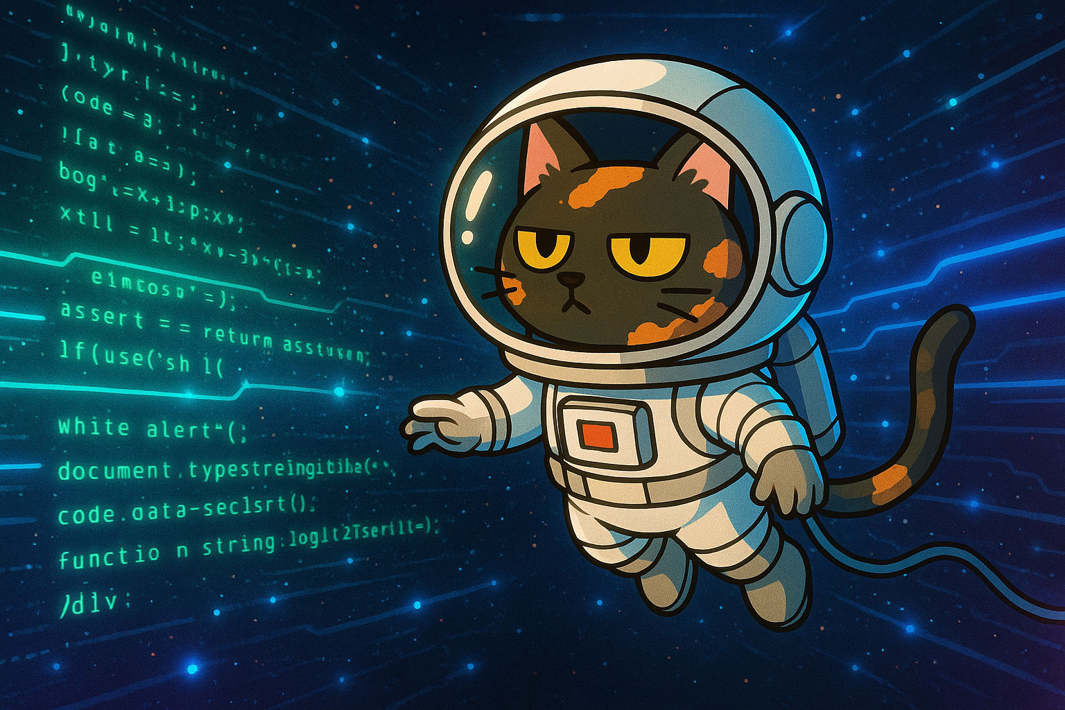 コードの宇宙をただよう猫