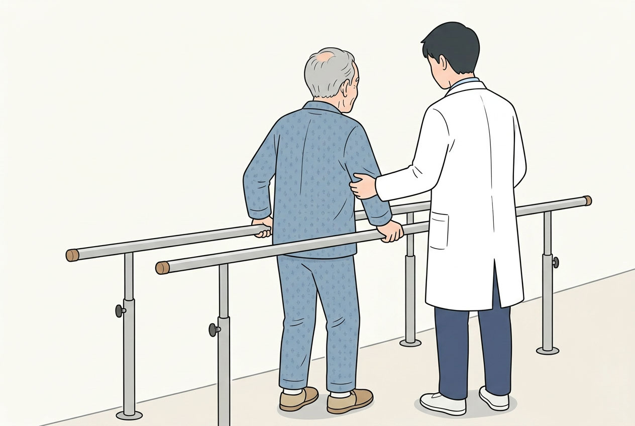 PSPと診断された父がリハビリをがんばっているイメージイラスト
